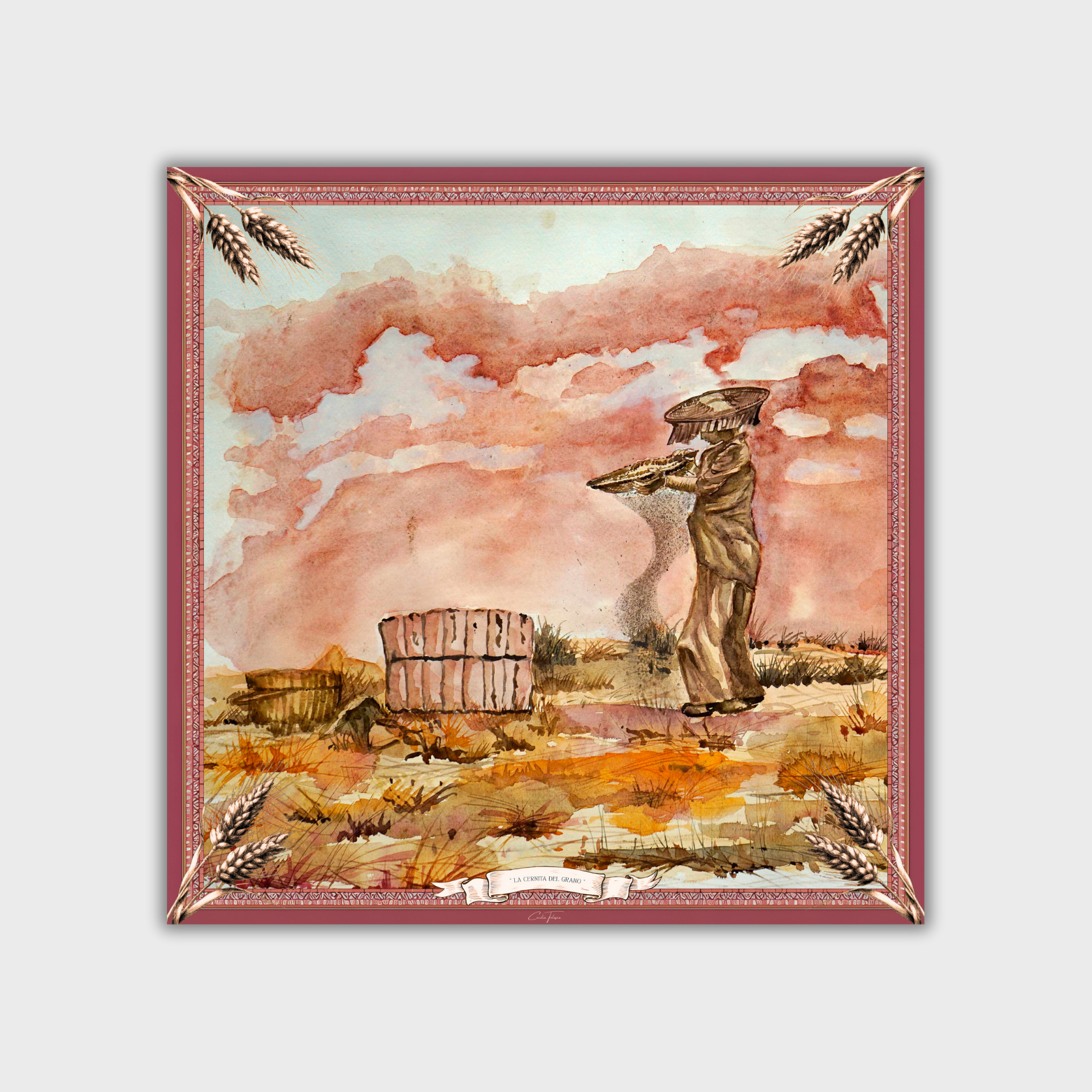 LA CERNITA DEL GRANO            Carré in twill di pura seta