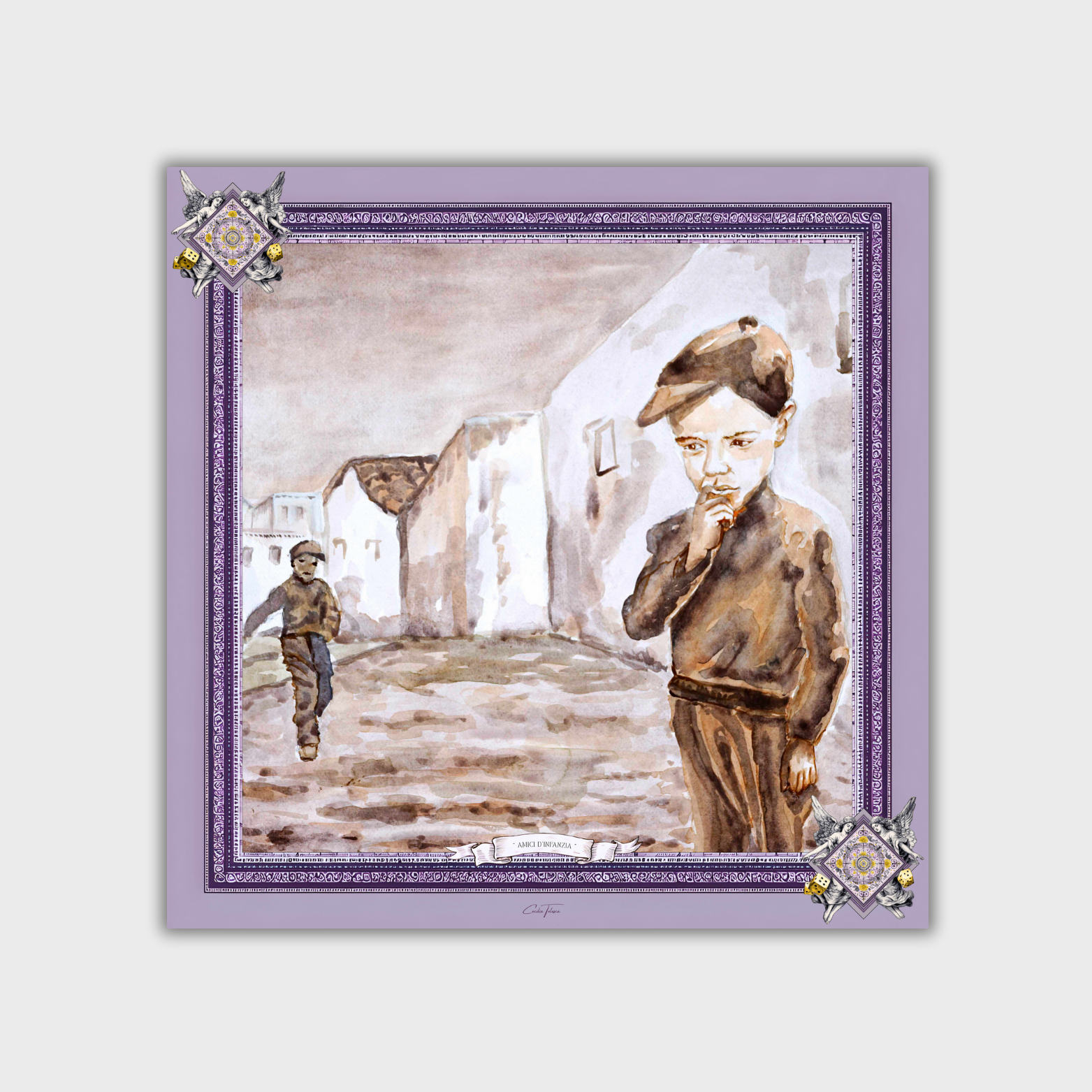 AMICI D’INFANZIA                        Carré in twill di pura seta