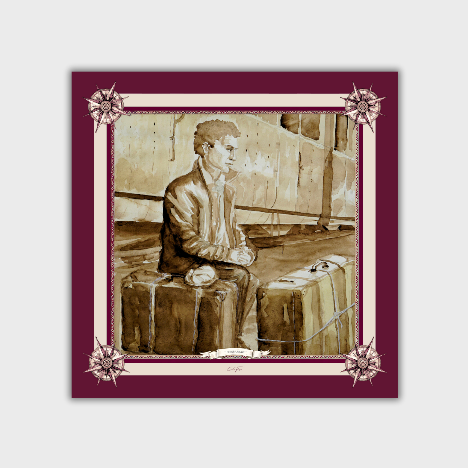 EMIGRAZIONE                              Carré in twill di pura seta